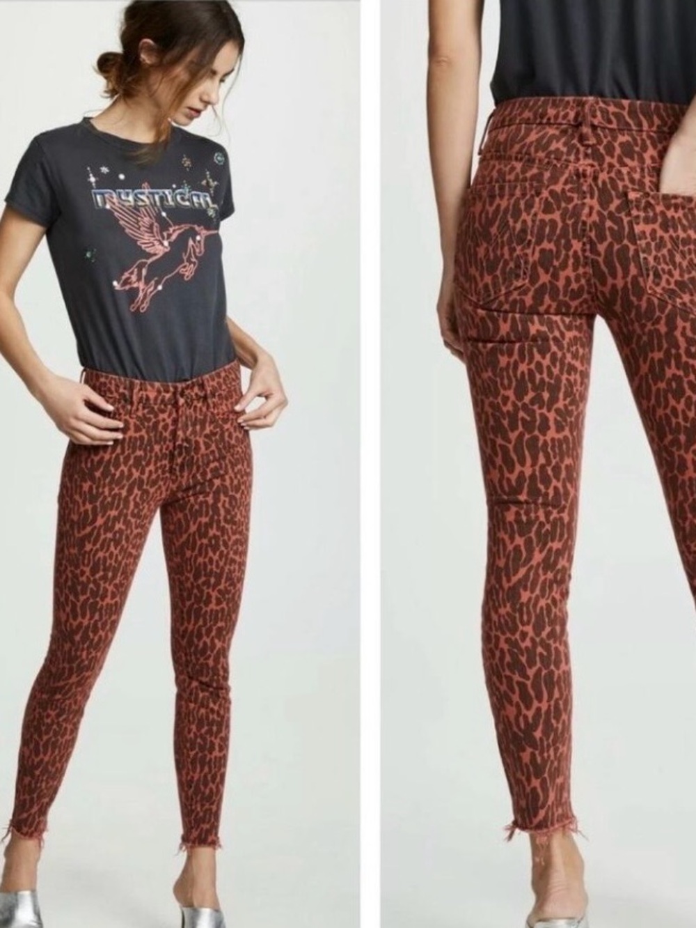 Mother The Looker High Waisted Ankle Fray Leopard Jeans Red Animal Attraction 26